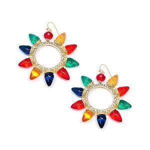 Large Wreaths of Retro Christmas Lights on Hook Style Earrings with Sparkle